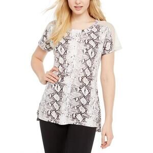 Ideology Womens Snake-Print Mesh-Trimmed T-Shirt Size XS